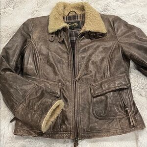 Scully leather Jacket with plaid flannel lining